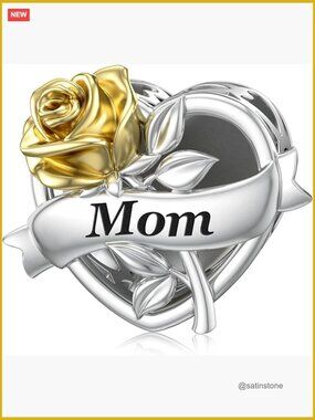 Mom Charm Fit Bracelet with Golden 3D Rose Love Charm